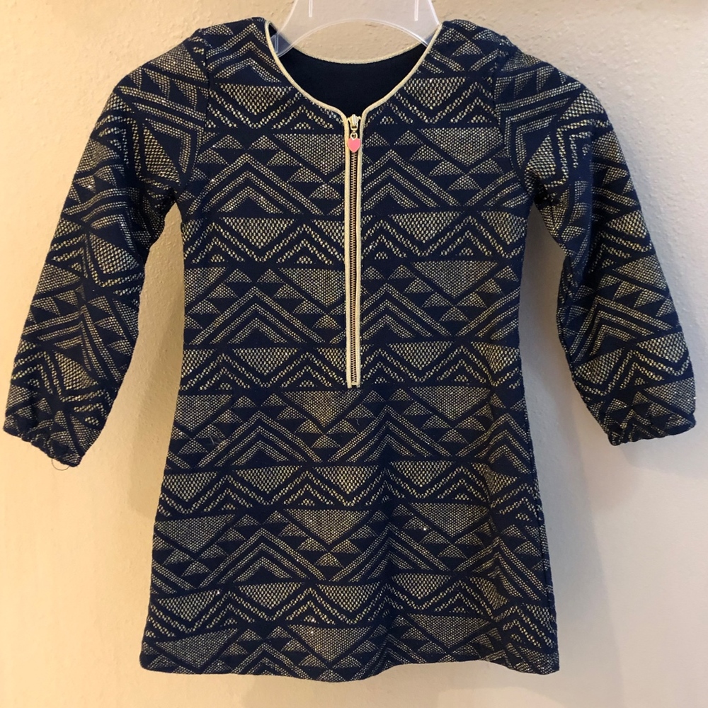 Billieblush Girls Navy and Gold Long-Sleeve Dress - Picture 2 of 4